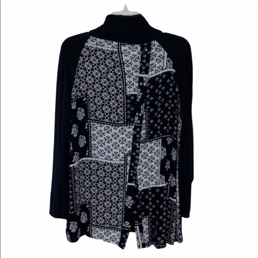 Ava James Black Blouse Patterned Button Down Back… - image 2